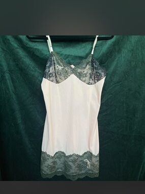 Blush Slip Dress with Charcoal Lace Accents